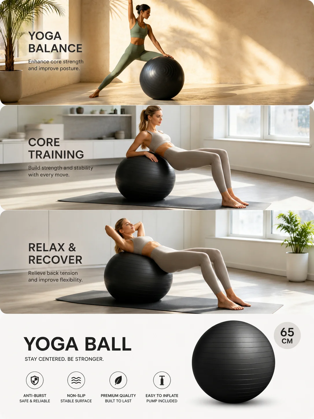 65cm yoga Ball Rehabilitation Basic Fitness equipment Explosion-Proof Protective Gear Fitness equipment Fitness equipment