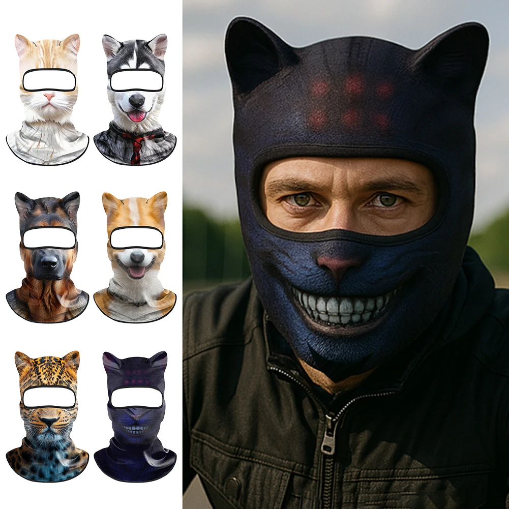 3D Animal Balaclava Cute Animal Print Balaclava with Ears Ski Snowboard Mask Soft Full Face Hood Mask for Music Festivals Raves