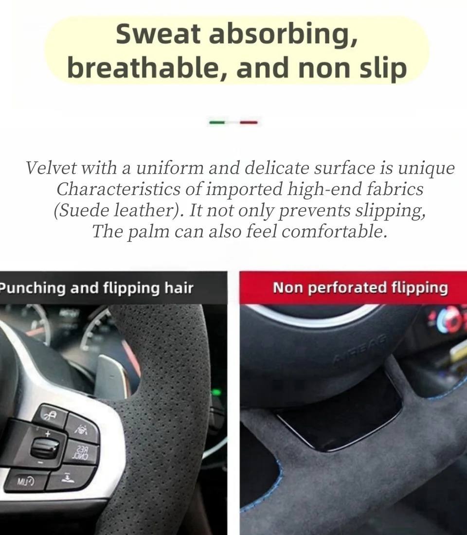 Car Steering Wheel Cover Suede Leather For VolksWagen VW Passat B8 2019-2022 Golf 8 2020-2022 Steering Wheel Braiding Cover