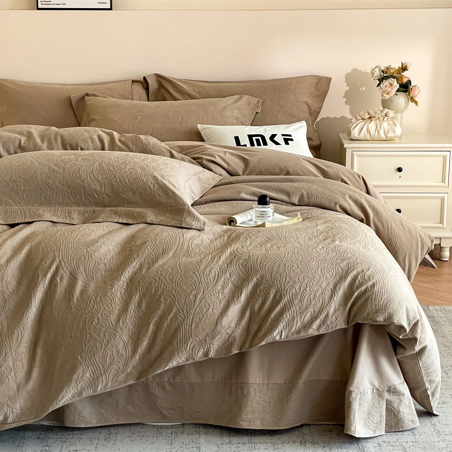 Svetanya Relief Heavy‑Weave 3D Jacquard 100% Cotton Bedding Sets 4pcs Bed Linens Duvet Cover Set Underwear