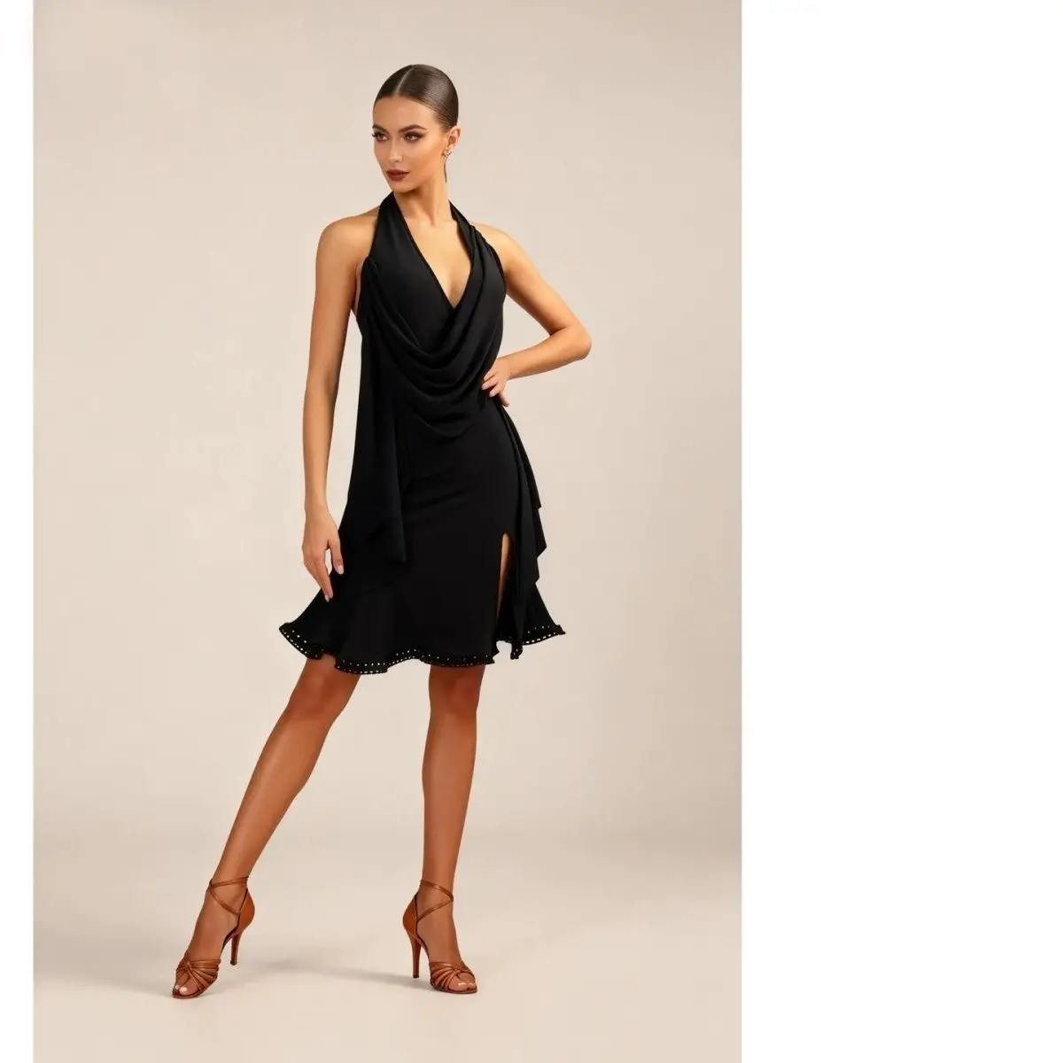 2026 New Adult Latin Dance Dress for Women Black Strappy Design Suitable Dancewear Training Performance Cha-cha Rumba Costume