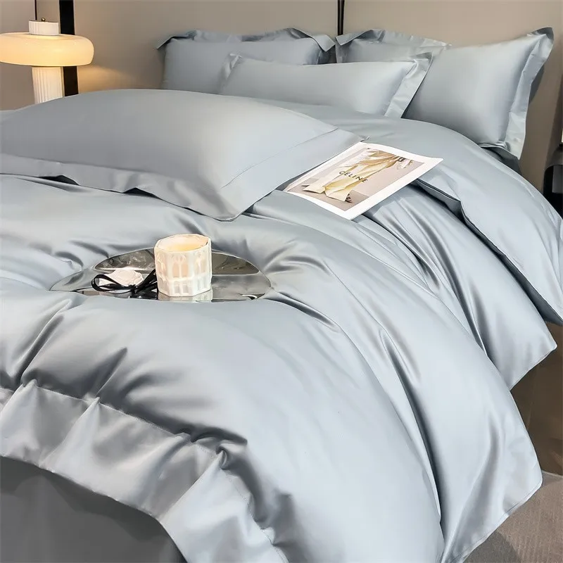 Premium Quality Duvet Cover Set 1000TC Egyptian Cotton Solid Plain Double Twin 4pcs Bedding set 1Flat/Fitted Sheet 2Pillow shams