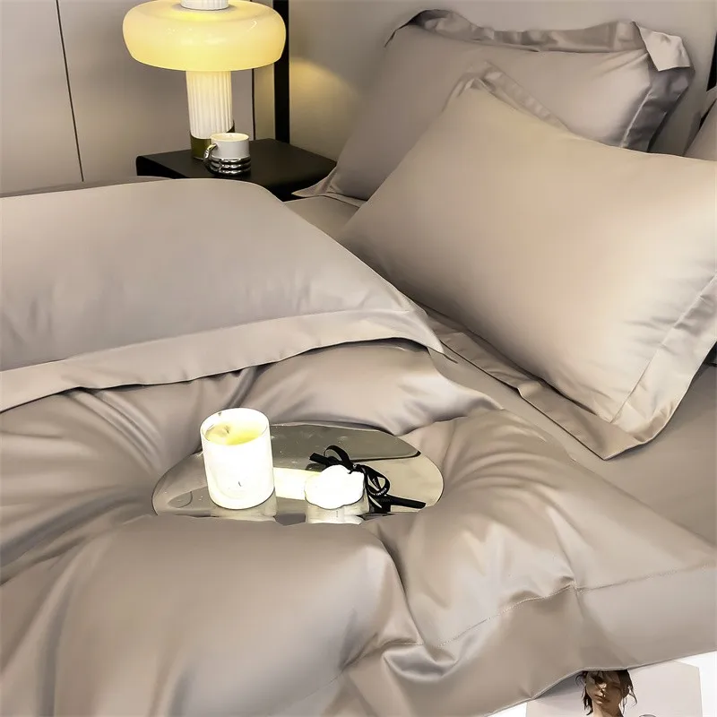 Premium Quality Duvet Cover Set 1000TC Egyptian Cotton Solid Plain Double Twin 4pcs Bedding set 1Flat/Fitted Sheet 2Pillow shams