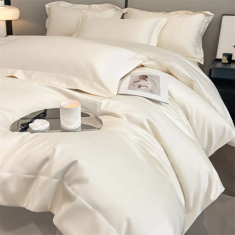 Premium Quality Duvet Cover Set 1000TC Egyptian Cotton Solid Plain Double Twin 4pcs Bedding set 1Flat/Fitted Sheet 2Pillow shams