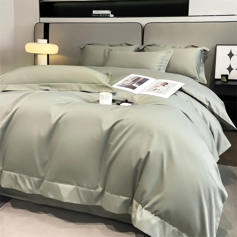 Premium Quality Duvet Cover Set 1000TC Egyptian Cotton Solid Plain Double Twin 4pcs Bedding set 1Flat/Fitted Sheet 2Pillow shams