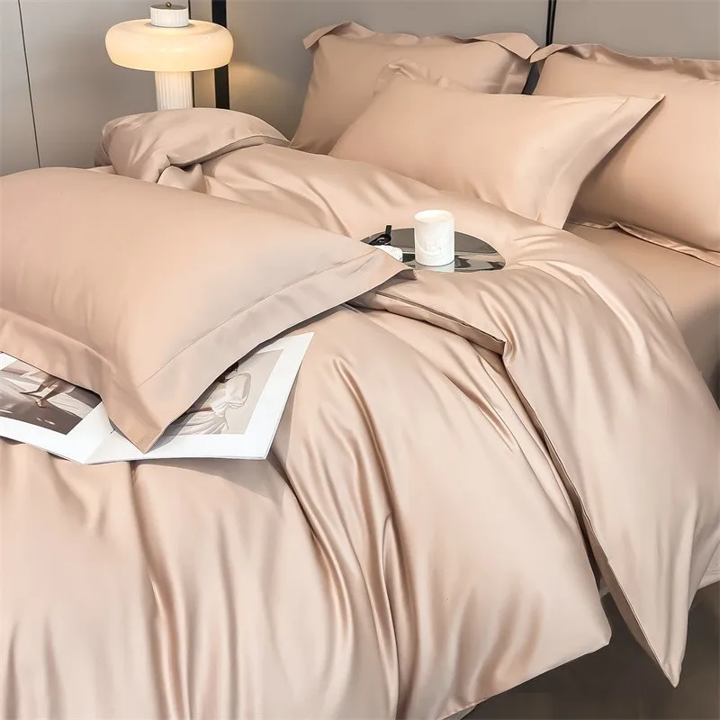 Premium Quality Duvet Cover Set 1000TC Egyptian Cotton Solid Plain Double Twin 4pcs Bedding set 1Flat/Fitted Sheet 2Pillow shams