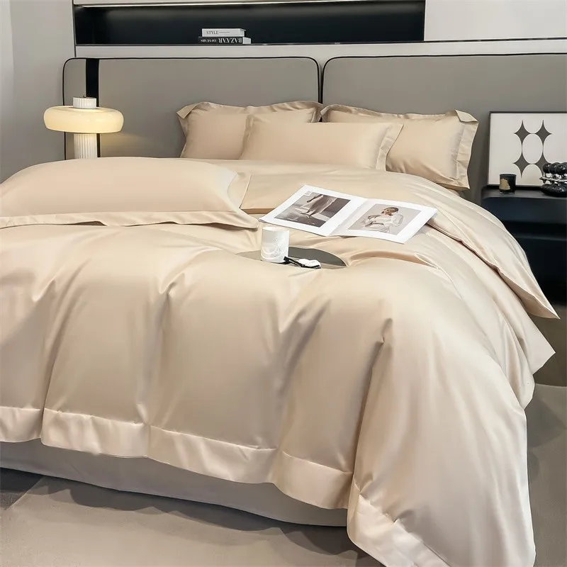 Premium Quality Duvet Cover Set 1000TC Egyptian Cotton Solid Plain Double Twin 4pcs Bedding set 1Flat/Fitted Sheet 2Pillow shams