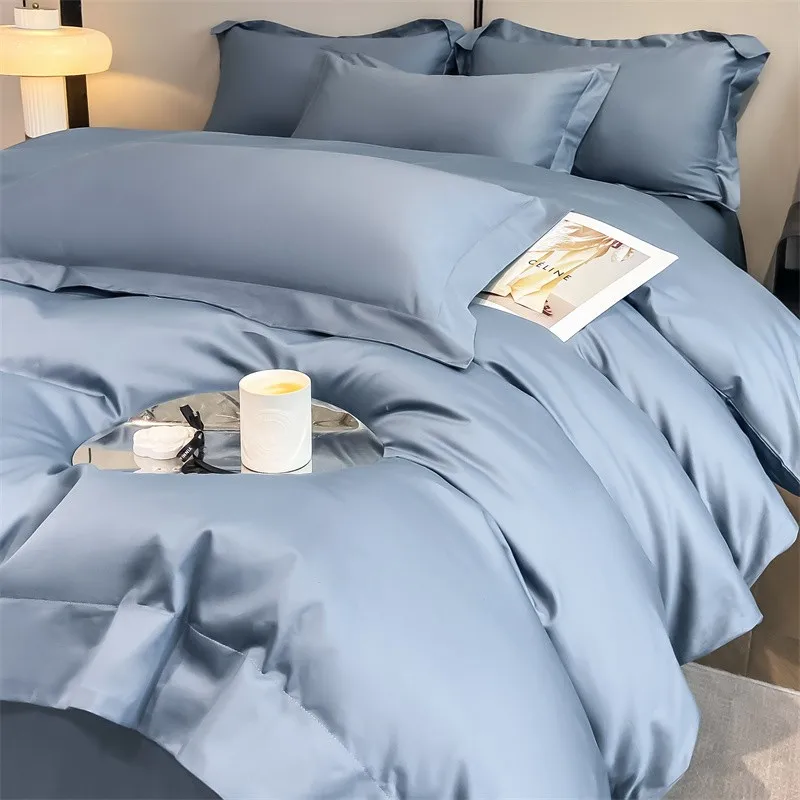 Premium Quality Duvet Cover Set 1000TC Egyptian Cotton Solid Plain Double Twin 4pcs Bedding set 1Flat/Fitted Sheet 2Pillow shams
