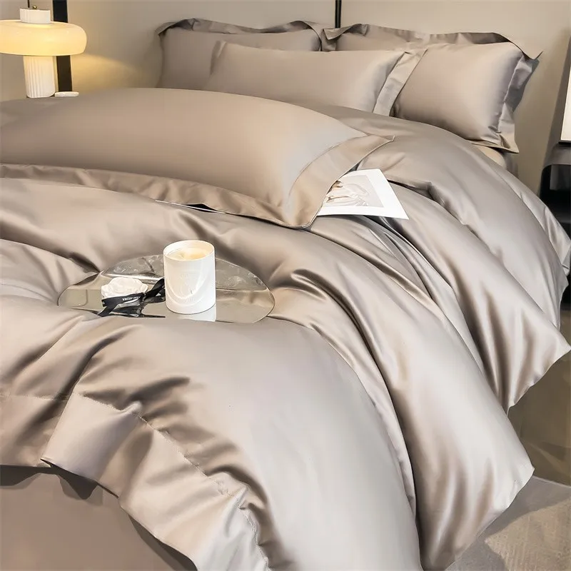 Premium Quality Duvet Cover Set 1000TC Egyptian Cotton Solid Plain Double Twin 4pcs Bedding set 1Flat/Fitted Sheet 2Pillow shams