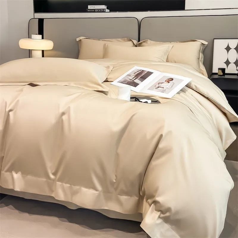 Premium Quality Duvet Cover Set 1000TC Egyptian Cotton Solid Plain Double Twin 4pcs Bedding set 1Flat/Fitted Sheet 2Pillow shams