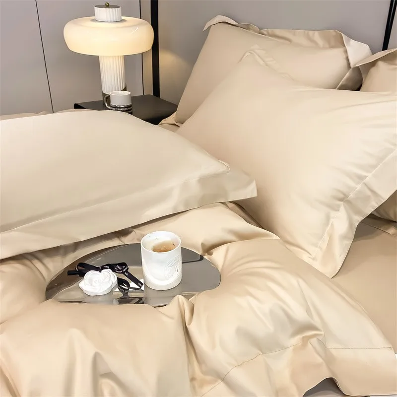Premium Quality Duvet Cover Set 1000TC Egyptian Cotton Solid Plain Double Twin 4pcs Bedding set 1Flat/Fitted Sheet 2Pillow shams