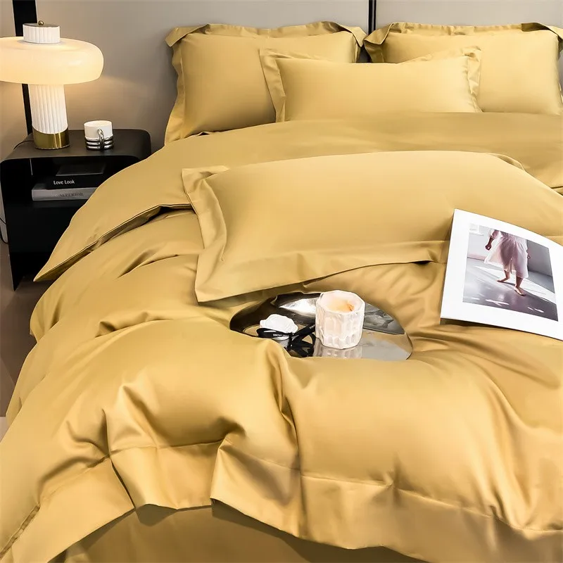 Premium Quality Duvet Cover Set 1000TC Egyptian Cotton Solid Plain Double Twin 4pcs Bedding set 1Flat/Fitted Sheet 2Pillow shams