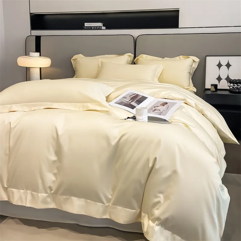 Premium Quality Duvet Cover Set 1000TC Egyptian Cotton Solid Plain Double Twin 4pcs Bedding set 1Flat/Fitted Sheet 2Pillow shams
