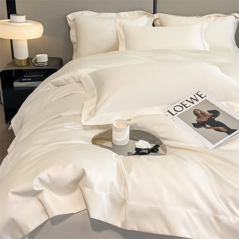 Premium Quality Duvet Cover Set 1000TC Egyptian Cotton Solid Plain Double Twin 4pcs Bedding set 1Flat/Fitted Sheet 2Pillow shams