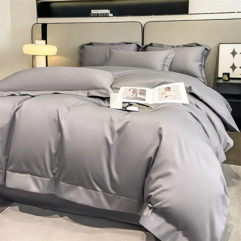 Premium Quality Duvet Cover Set 1000TC Egyptian Cotton Solid Plain Double Twin 4pcs Bedding set 1Flat/Fitted Sheet 2Pillow shams