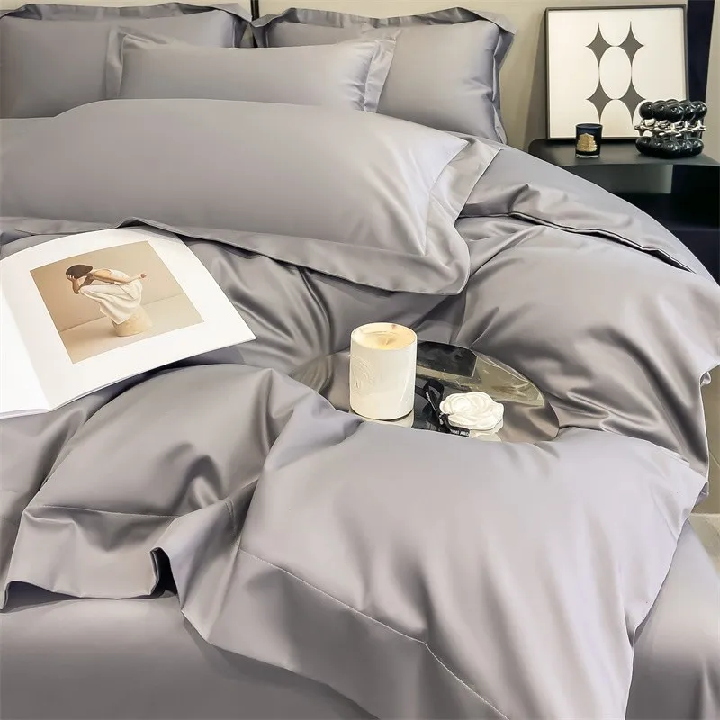 Premium Quality Duvet Cover Set 1000TC Egyptian Cotton Solid Plain Double Twin 4pcs Bedding set 1Flat/Fitted Sheet 2Pillow shams