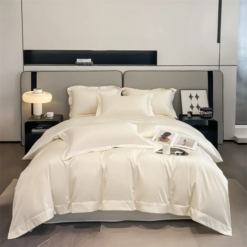 Premium Quality Duvet Cover Set 1000TC Egyptian Cotton Solid Plain Double Twin 4pcs Bedding set 1Flat/Fitted Sheet 2Pillow shams