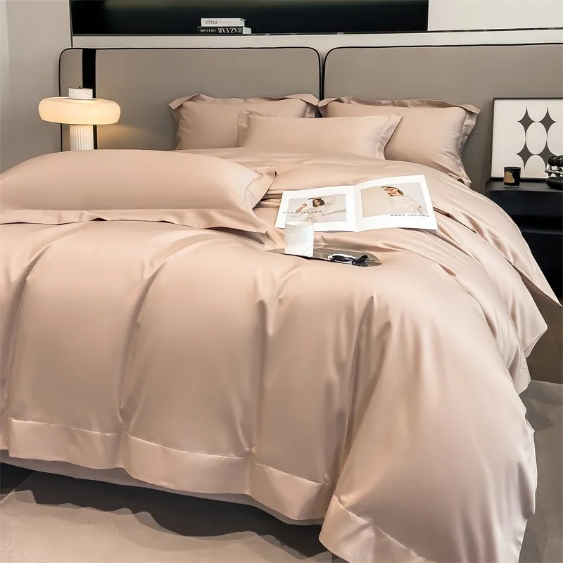 Premium Quality Duvet Cover Set 1000TC Egyptian Cotton Solid Plain Double Twin 4pcs Bedding set 1Flat/Fitted Sheet 2Pillow shams