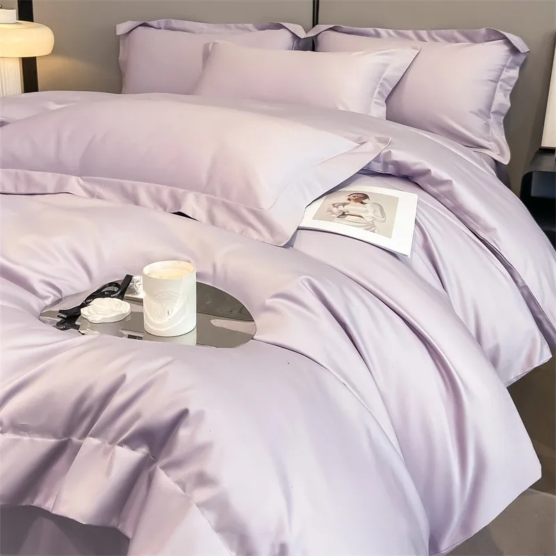 Premium Quality Duvet Cover Set 1000TC Egyptian Cotton Solid Plain Double Twin 4pcs Bedding set 1Flat/Fitted Sheet 2Pillow shams