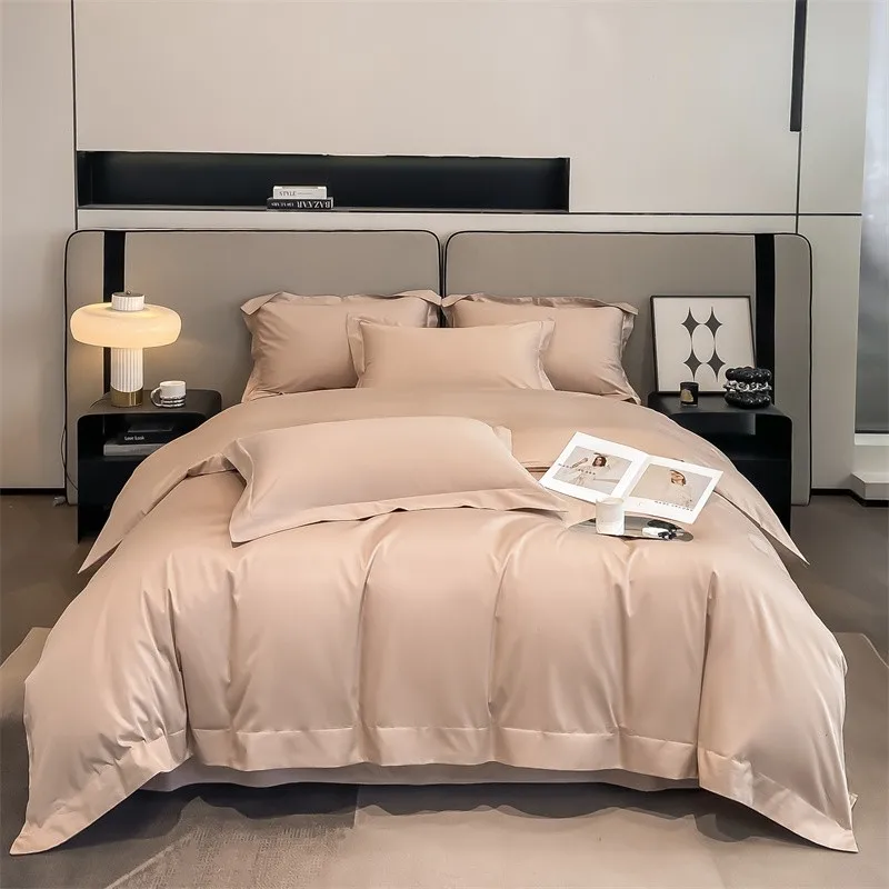 Premium Quality Duvet Cover Set 1000TC Egyptian Cotton Solid Plain Double Twin 4pcs Bedding set 1Flat/Fitted Sheet 2Pillow shams