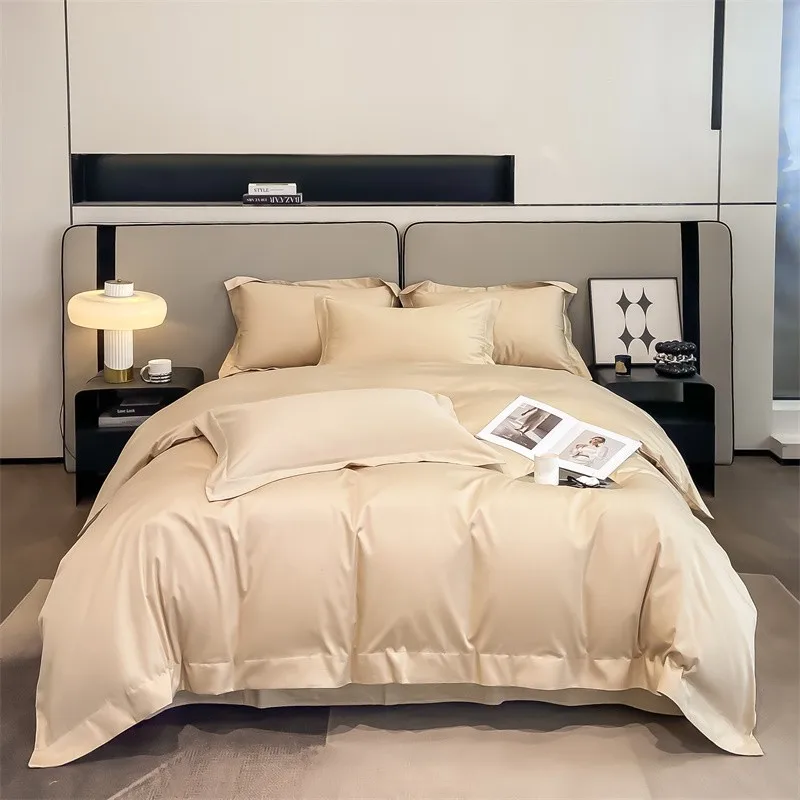 Premium Quality Duvet Cover Set 1000TC Egyptian Cotton Solid Plain Double Twin 4pcs Bedding set 1Flat/Fitted Sheet 2Pillow shams