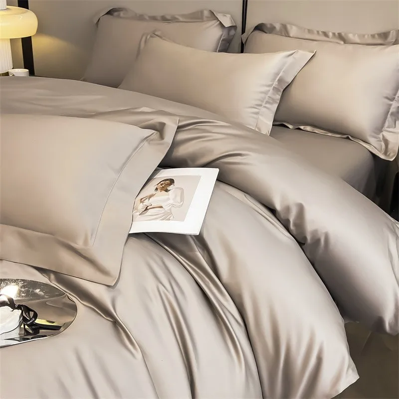 Premium Quality Duvet Cover Set 1000TC Egyptian Cotton Solid Plain Double Twin 4pcs Bedding set 1Flat/Fitted Sheet 2Pillow shams
