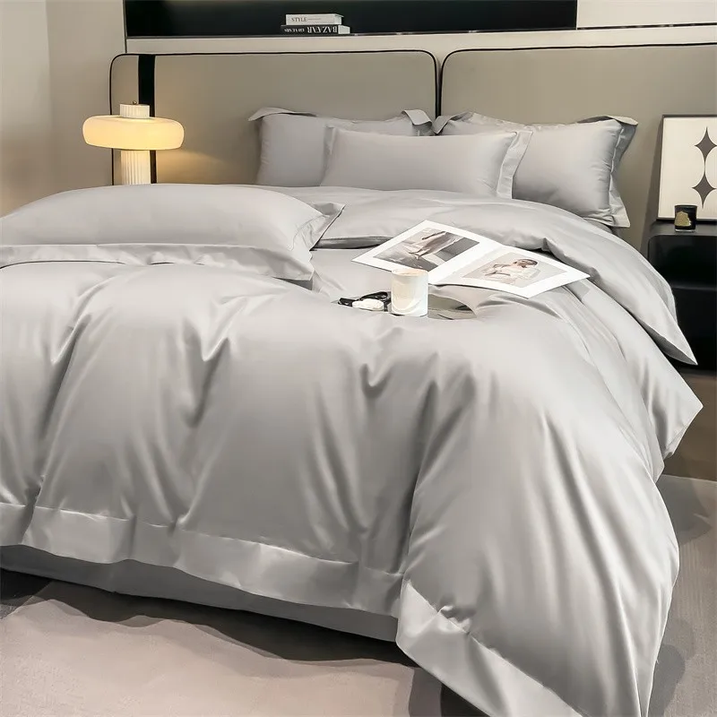 Premium Quality Duvet Cover Set 1000TC Egyptian Cotton Solid Plain Double Twin 4pcs Bedding set 1Flat/Fitted Sheet 2Pillow shams