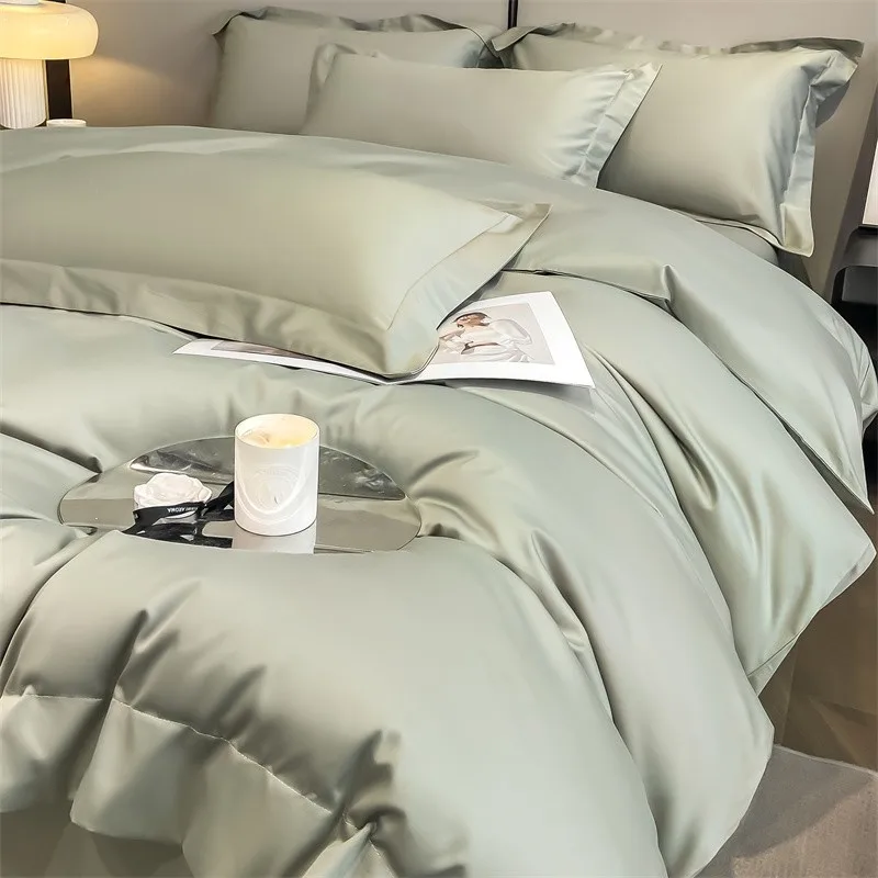 Premium Quality Duvet Cover Set 1000TC Egyptian Cotton Solid Plain Double Twin 4pcs Bedding set 1Flat/Fitted Sheet 2Pillow shams