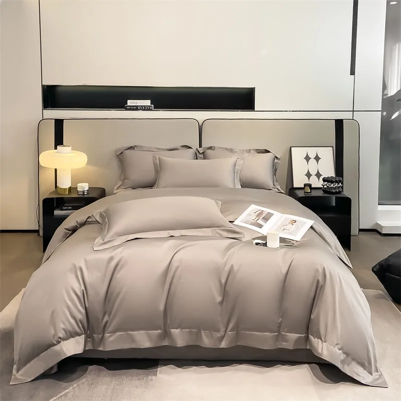 Premium Quality Duvet Cover Set 1000TC Egyptian Cotton Solid Plain Double Twin 4pcs Bedding set 1Flat/Fitted Sheet 2Pillow shams