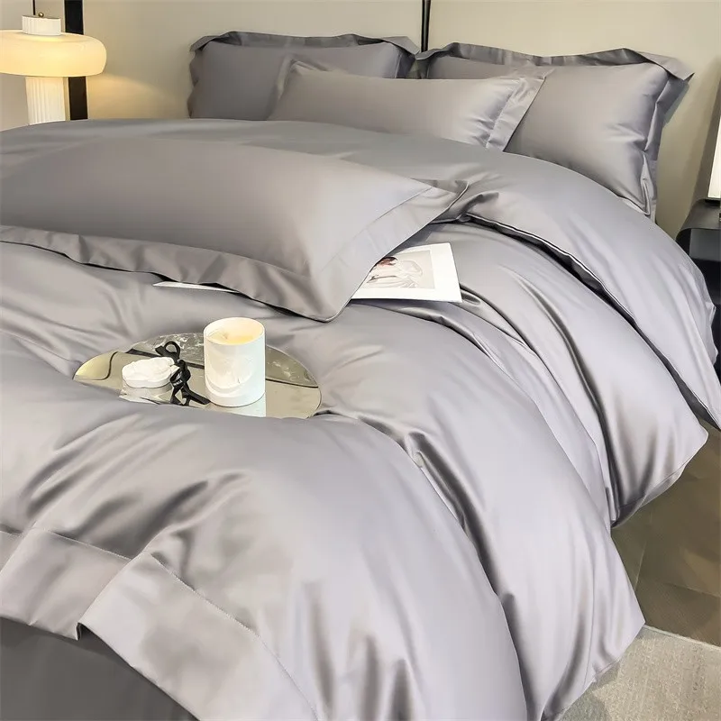 Premium Quality Duvet Cover Set 1000TC Egyptian Cotton Solid Plain Double Twin 4pcs Bedding set 1Flat/Fitted Sheet 2Pillow shams