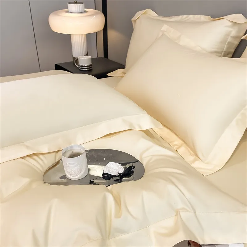 Premium Quality Duvet Cover Set 1000TC Egyptian Cotton Solid Plain Double Twin 4pcs Bedding set 1Flat/Fitted Sheet 2Pillow shams