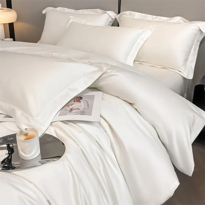Premium Quality Duvet Cover Set 1000TC Egyptian Cotton Solid Plain Double Twin 4pcs Bedding set 1Flat/Fitted Sheet 2Pillow shams