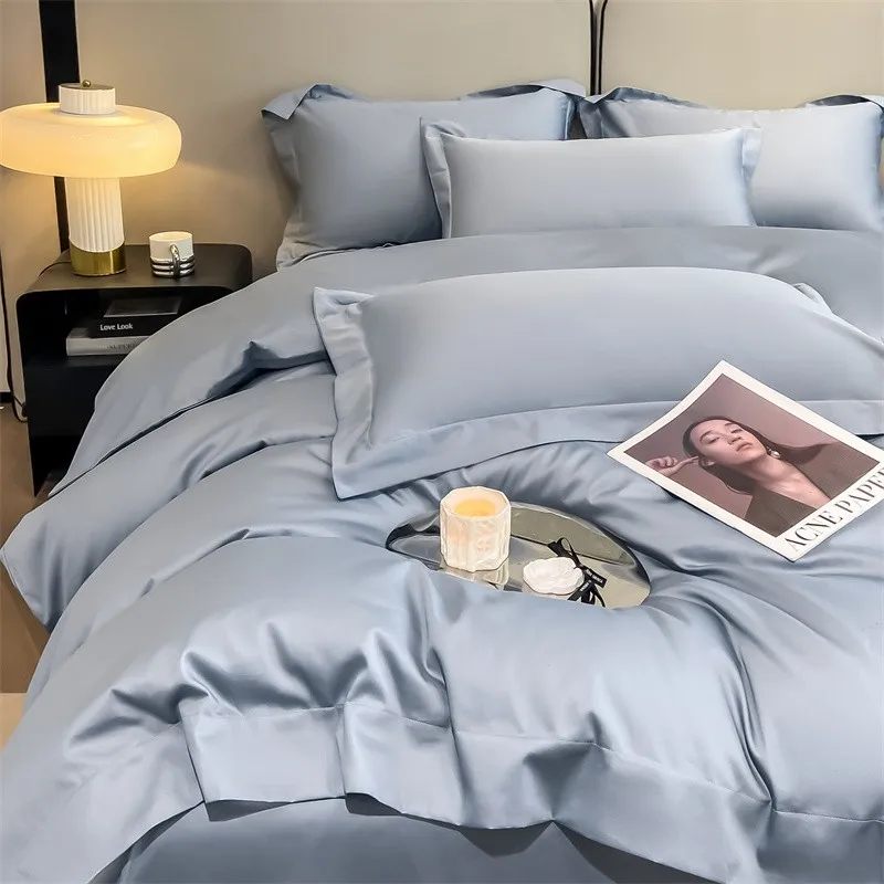 Premium Quality Duvet Cover Set 1000TC Egyptian Cotton Solid Plain Double Twin 4pcs Bedding set 1Flat/Fitted Sheet 2Pillow shams