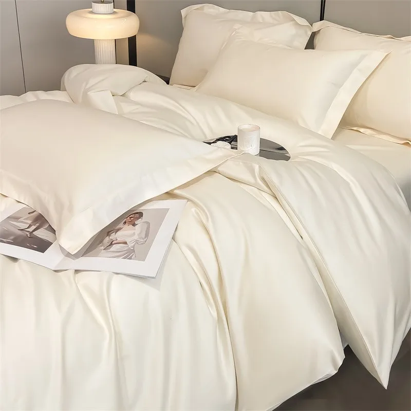 Premium Quality Duvet Cover Set 1000TC Egyptian Cotton Solid Plain Double Twin 4pcs Bedding set 1Flat/Fitted Sheet 2Pillow shams