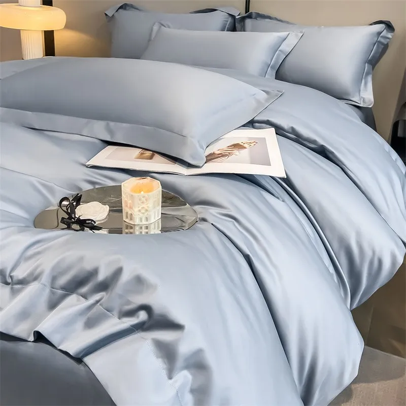 Premium Quality Duvet Cover Set 1000TC Egyptian Cotton Solid Plain Double Twin 4pcs Bedding set 1Flat/Fitted Sheet 2Pillow shams