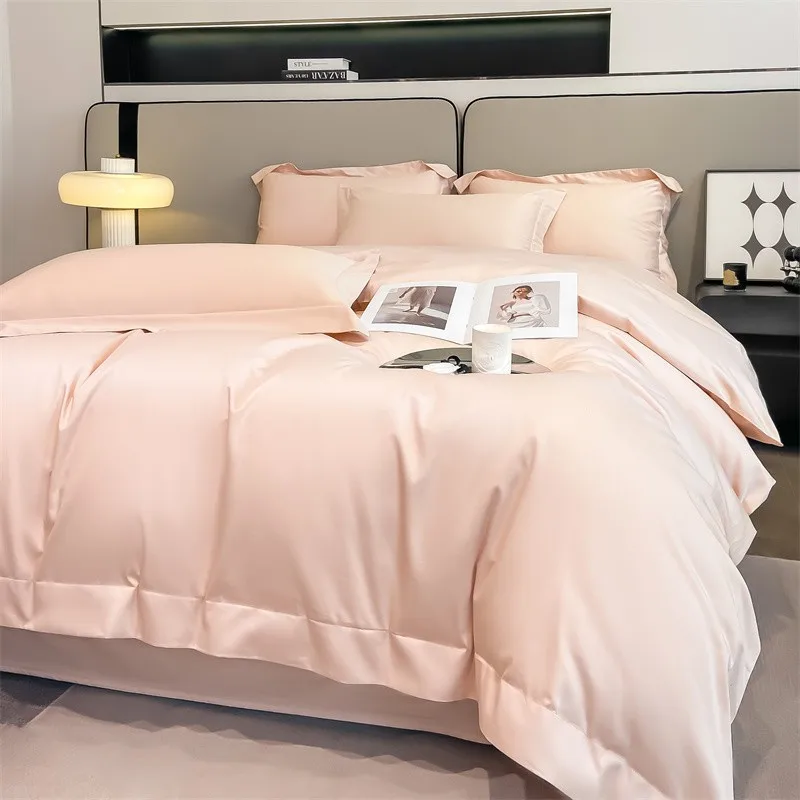 Premium Quality Duvet Cover Set 1000TC Egyptian Cotton Solid Plain Double Twin 4pcs Bedding set 1Flat/Fitted Sheet 2Pillow shams