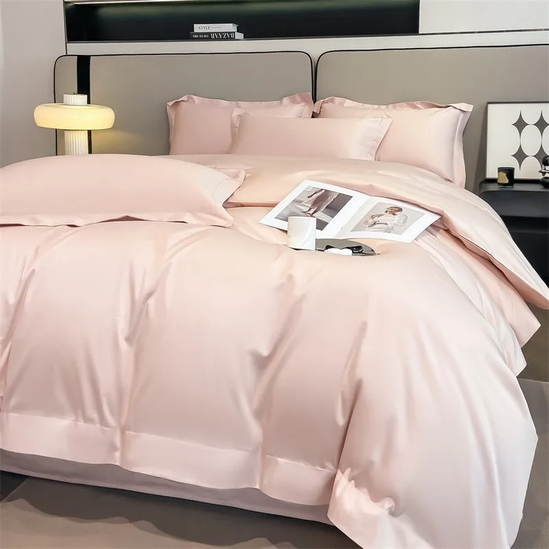 Premium Quality Duvet Cover Set 1000TC Egyptian Cotton Solid Plain Double Twin 4pcs Bedding set 1Flat/Fitted Sheet 2Pillow shams
