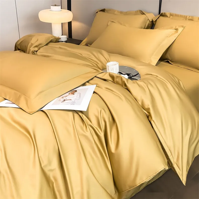 Premium Quality Duvet Cover Set 1000TC Egyptian Cotton Solid Plain Double Twin 4pcs Bedding set 1Flat/Fitted Sheet 2Pillow shams