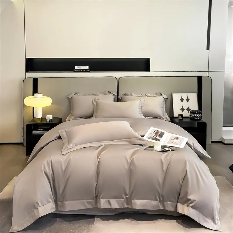 Premium Quality Duvet Cover Set 1000TC Egyptian Cotton Solid Plain Double Twin 4pcs Bedding set 1Flat/Fitted Sheet 2Pillow shams