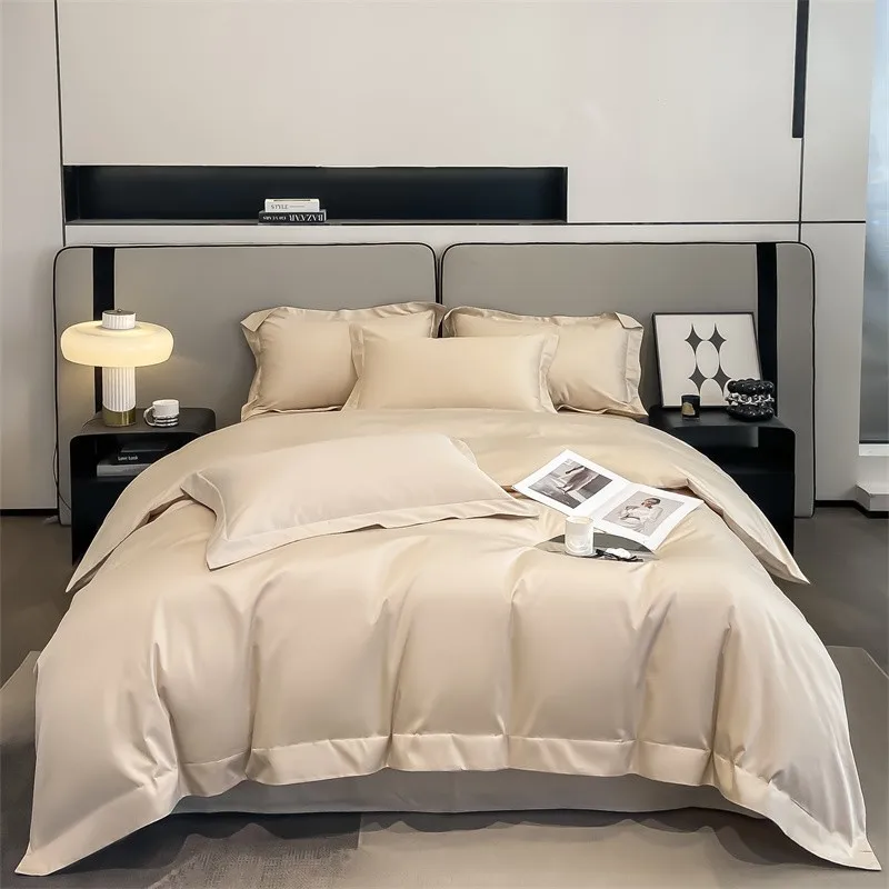 Premium Quality Duvet Cover Set 1000TC Egyptian Cotton Solid Plain Double Twin 4pcs Bedding set 1Flat/Fitted Sheet 2Pillow shams