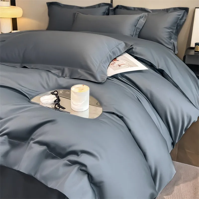 Premium Quality Duvet Cover Set 1000TC Egyptian Cotton Solid Plain Double Twin 4pcs Bedding set 1Flat/Fitted Sheet 2Pillow shams