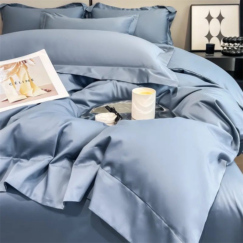 Premium Quality Duvet Cover Set 1000TC Egyptian Cotton Solid Plain Double Twin 4pcs Bedding set 1Flat/Fitted Sheet 2Pillow shams