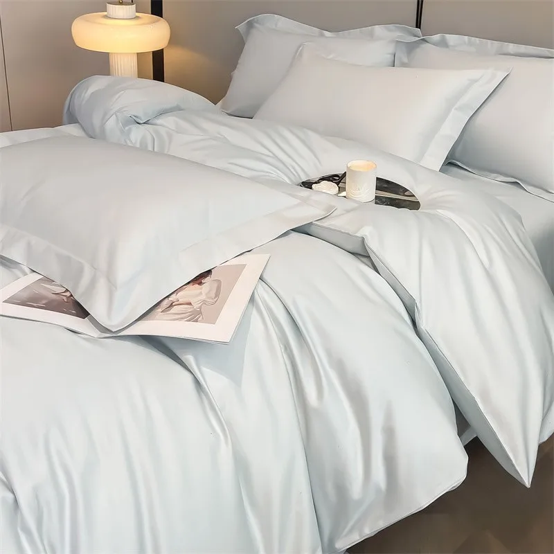 Premium Quality Duvet Cover Set 1000TC Egyptian Cotton Solid Plain Double Twin 4pcs Bedding set 1Flat/Fitted Sheet 2Pillow shams