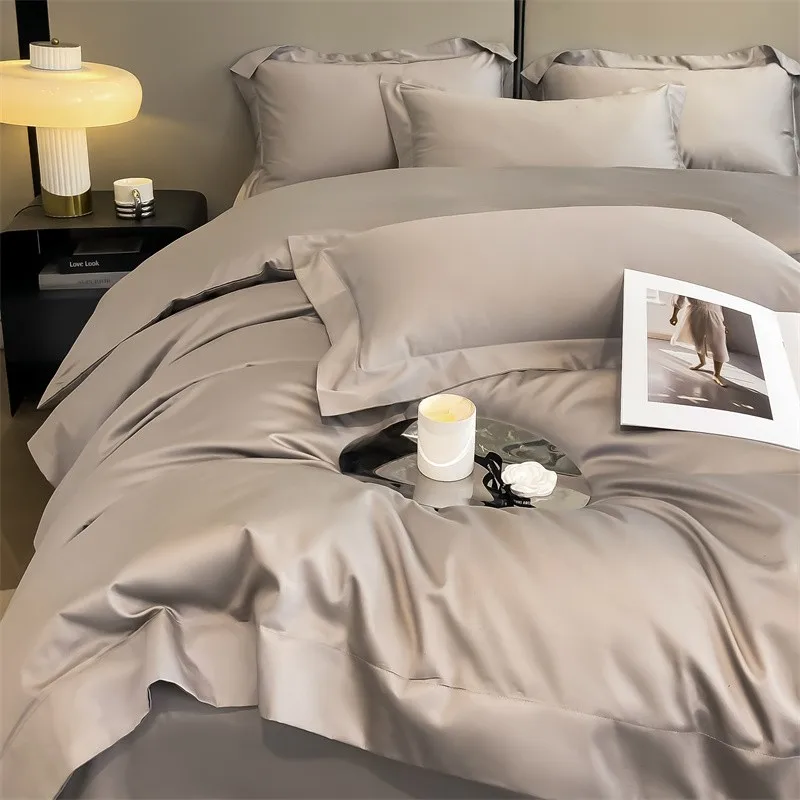 Premium Quality Duvet Cover Set 1000TC Egyptian Cotton Solid Plain Double Twin 4pcs Bedding set 1Flat/Fitted Sheet 2Pillow shams