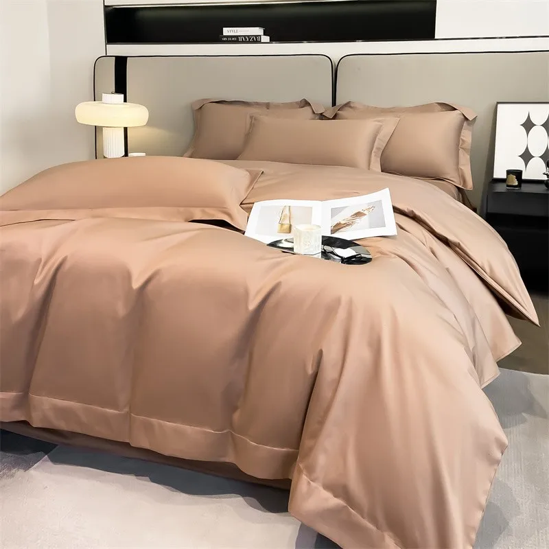 Premium Quality Duvet Cover Set 1000TC Egyptian Cotton Solid Plain Double Twin 4pcs Bedding set 1Flat/Fitted Sheet 2Pillow shams
