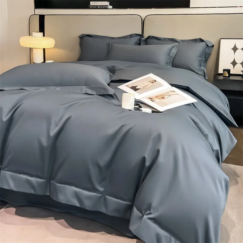 Premium Quality Duvet Cover Set 1000TC Egyptian Cotton Solid Plain Double Twin 4pcs Bedding set 1Flat/Fitted Sheet 2Pillow shams