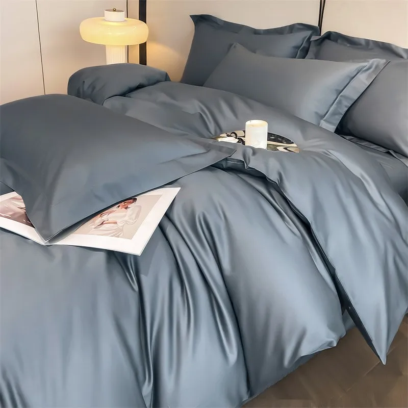 Premium Quality Duvet Cover Set 1000TC Egyptian Cotton Solid Plain Double Twin 4pcs Bedding set 1Flat/Fitted Sheet 2Pillow shams