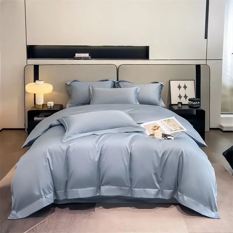 Premium Quality Duvet Cover Set 1000TC Egyptian Cotton Solid Plain Double Twin 4pcs Bedding set 1Flat/Fitted Sheet 2Pillow shams