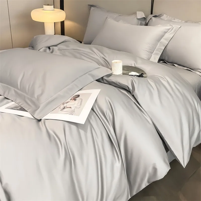 Premium Quality Duvet Cover Set 1000TC Egyptian Cotton Solid Plain Double Twin 4pcs Bedding set 1Flat/Fitted Sheet 2Pillow shams