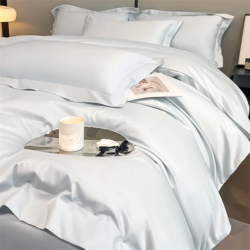 Premium Quality Duvet Cover Set 1000TC Egyptian Cotton Solid Plain Double Twin 4pcs Bedding set 1Flat/Fitted Sheet 2Pillow shams